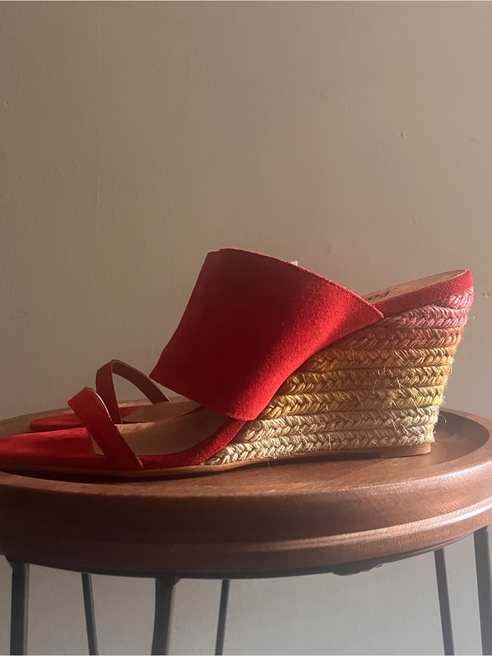 Free People Red Braided Espadrille Wedge Sandals NWOT